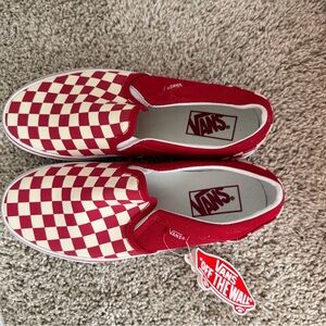 Vans Red and White Checkered Slip-Ons